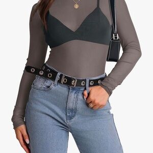 Amazon Charcoal Long Sleeve Sheer Top